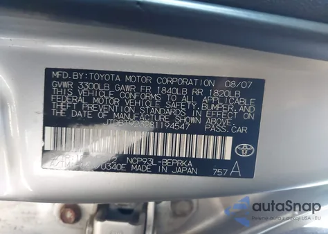 2008 Toyota Yaris z USA, uszkodzony, nr VIN JTDBT923281194547